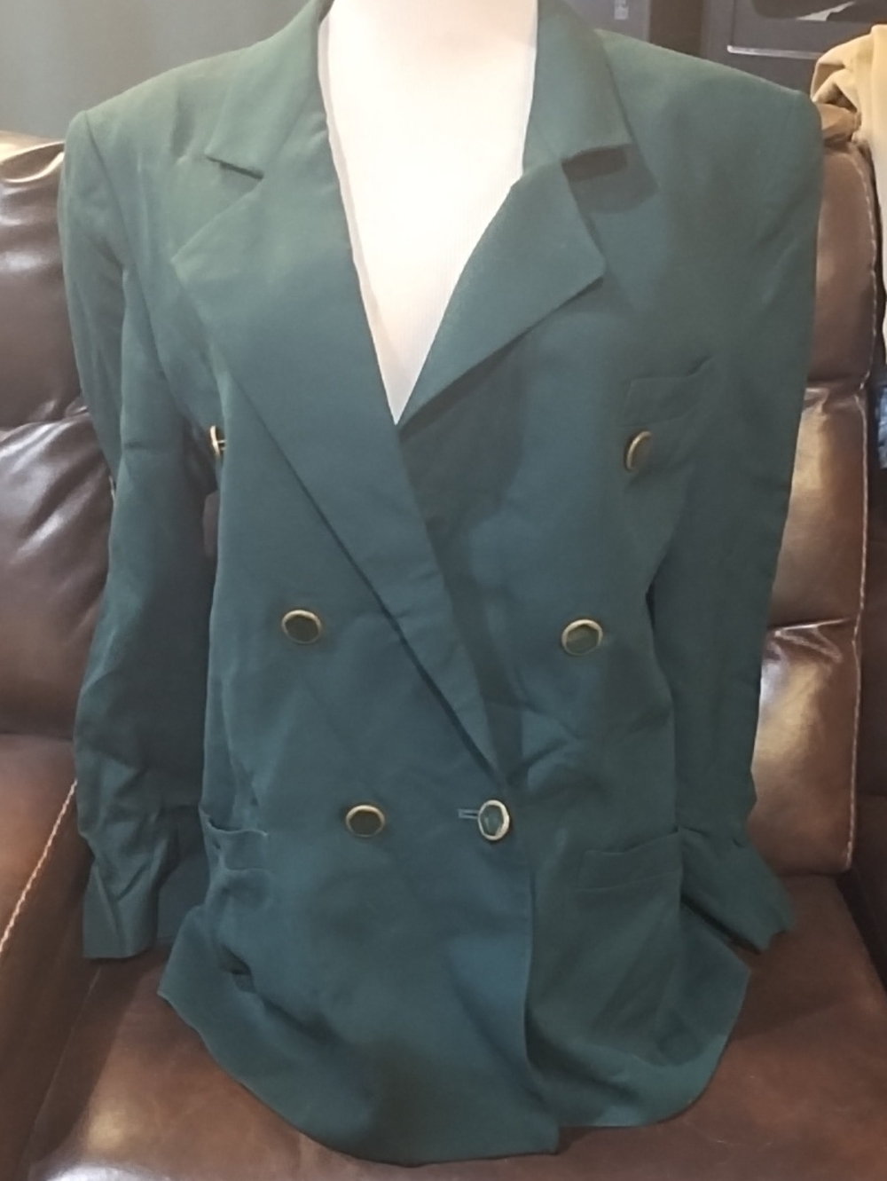 Double-Breasted Emerald Green Women's Wool Blazer